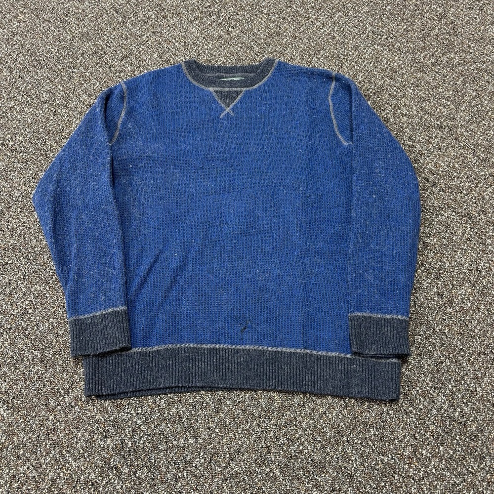 Woolrich Sweater Single V Blue Mens Size Large Designer Two Tone Knit